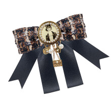 Antique Style Ribbon Alloy Brooch Pin JK Bowtie-Black  Pin