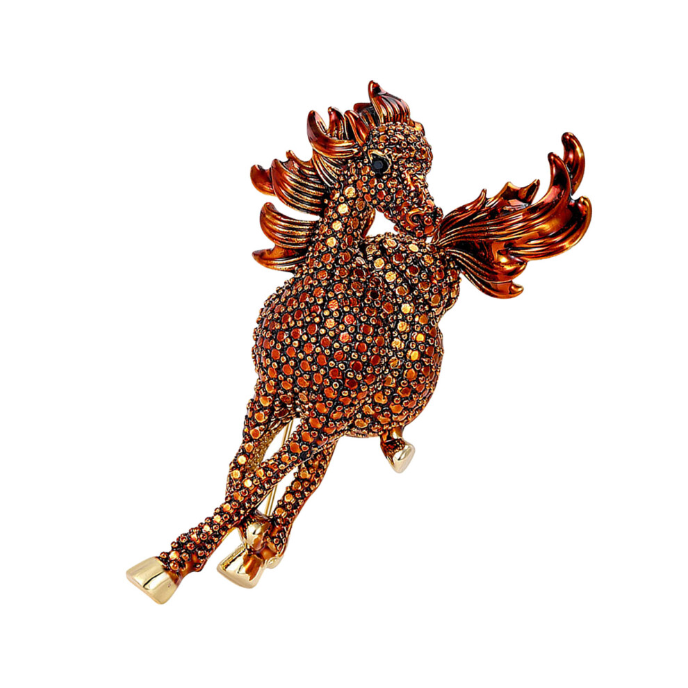 Brown Delicate Horse Rhinestones Brooch Metal Construction-Dark