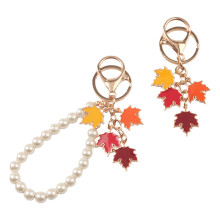 2 Pieces Maple Leaf Keychain Set Pearls Accent Key Ring Jewelry