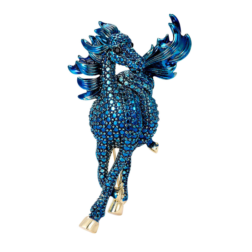 Blue Sparkling Crystal Horse Shaped Pin Safe Fastening Design