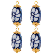 Artistics Blue Ceramic Mismatched Earring Charm-Floral oval
