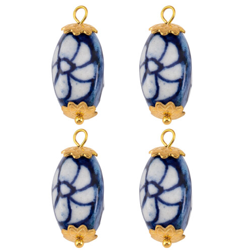 Artistics Blue Ceramic Mismatched Earring Charm-Floral oval