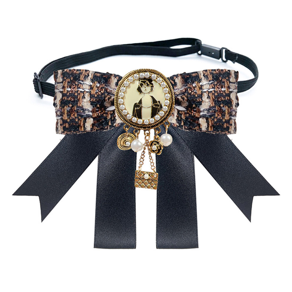 Black Handcrafted Retro Brooch Bowtie Ribbon Alloy- Strap