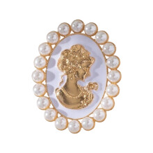 Classical Pearls Portrait Brooch Antique Inspired Alloy-White L