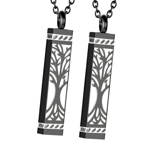 Set of 2 Ashes Holder Necklace Tree Pendant Locking-Black