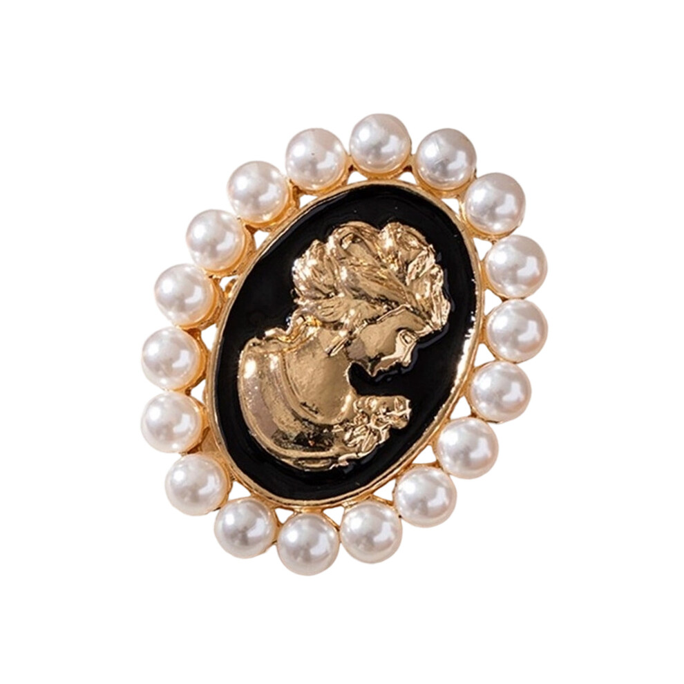 Black Vintage Pearls Cameo Brooch Elegant Jewelry For Formal- S
