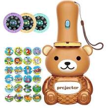 (Blue) Kids Flashlight Toy Bear Projector with 24 Story Slides Educational Learning Bedtime Night Light Torch Lamp