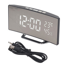 LED Digital Alarm Clock 3 Brightness Levels Snooze USB Battery Powered Electronic Mirror Clock with Erat Humidity Display White Light_Surprise Gift