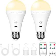 Rechargeable LED Bulbs - 7W E27 with Remote Control & Touch Dimmer | Emergency Light compatible Camping (Warm White) 2-pack_Surprise Gift