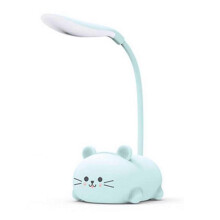 Kabellose LED-Tischlampe mit Katzenmotiv, flexiblem Hals, USB-aufladbar, 9 x 7 x 18 cm, einfarbig blau, Überraschungsgeschenk
