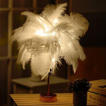 Ostrich Feather Table Lamp Wrought Iron Night Light LED Copper W_Surprise Gift