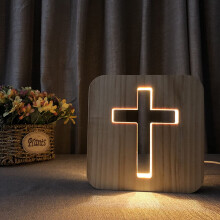 Jesus Cross Night Light, Creative 3D Wood Carving Modeling, Warm White USB LED Bedside Lamp, Bedroom Decoration_Surprise Gift
