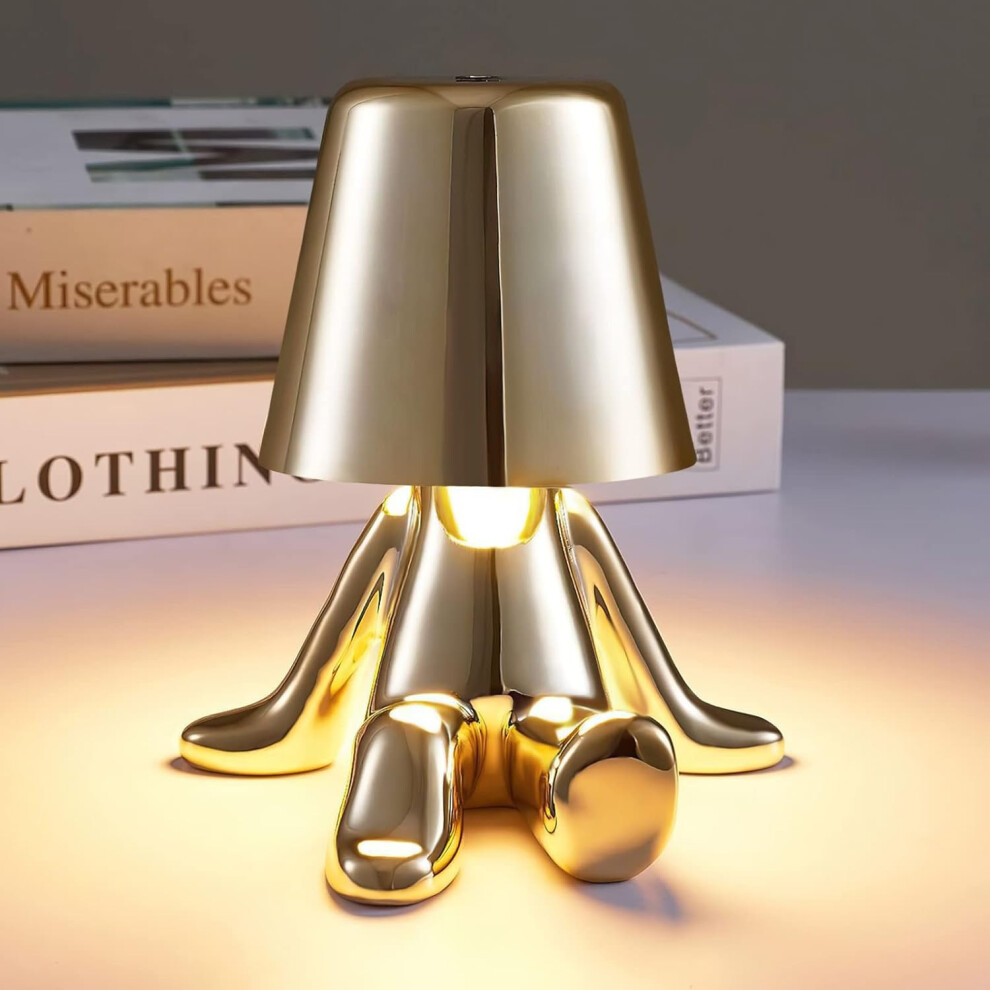 Bedside Table Lamp With Touch, Gold Thinker Lamp Desk Lamp Cordless Rechargeable Portable Decorative Nightstand Lamp With Usb Charging (Gold, A)_Surp 6902344792211