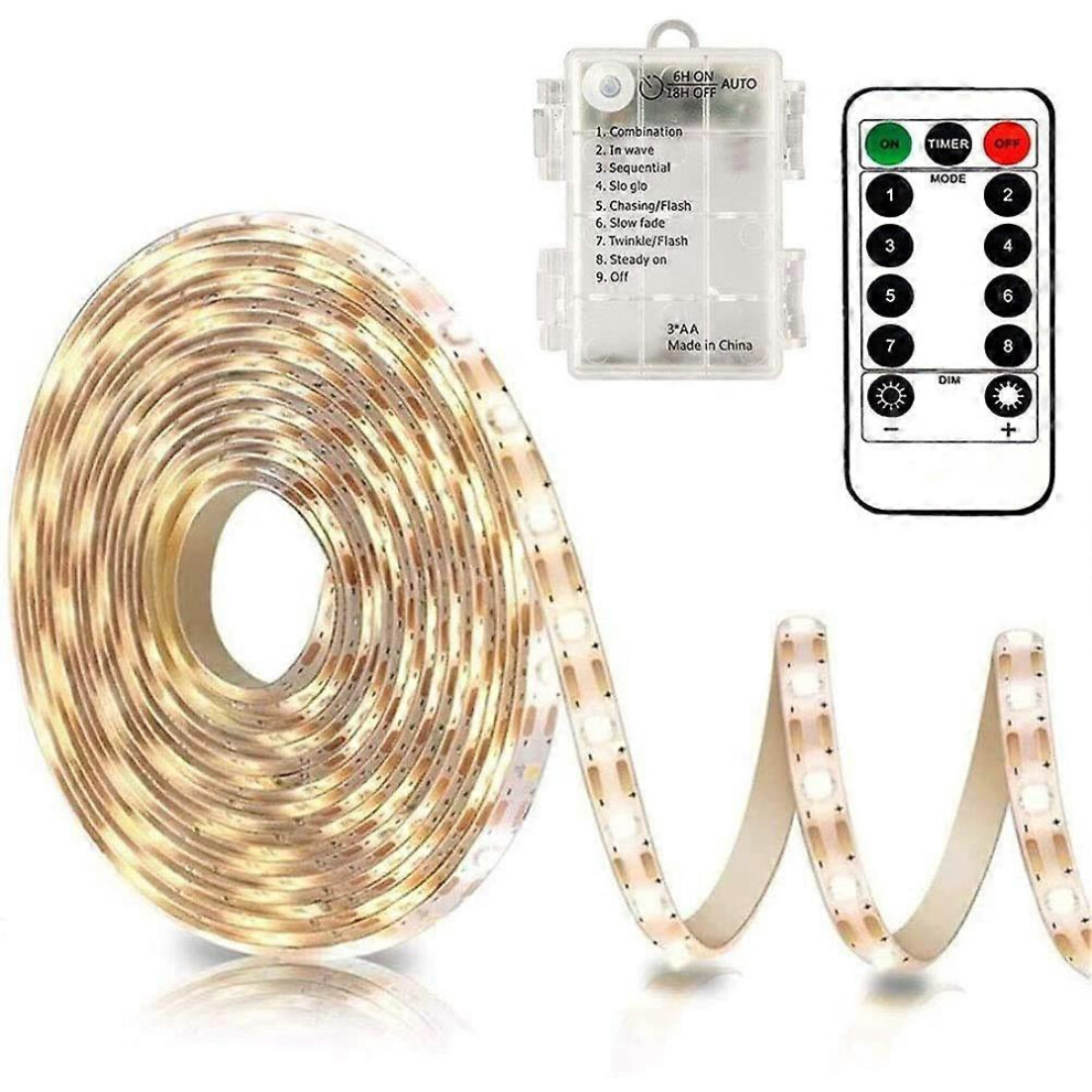 3M Battery Led Strip With Remote Control, 90 Led Lights Waterproof Strip, 8 Modes, Dimmable, Timer, Self-Adhesive, Cuttable (Warm )_Surprise Gif White 6902344795939