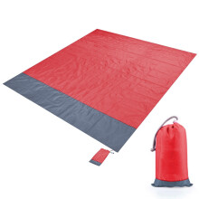 Wasserdichte Picknickdecke aus kariertem Polyestergewebe mit Tasche, geeignet für Camping und Strand, Größe: 2,1 x 2 m (rot + grau)