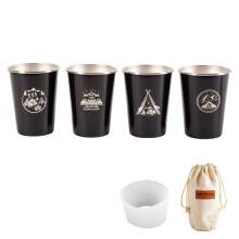 PCS / Set Outdoor Picknick Roestvrijstalen Beker met Opbergtas + Siliconen Houder (Zwart)