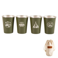 PCS / Set Outdoor Picknick Roestvrijstalen Beker met Opbergtas (Legergroen)