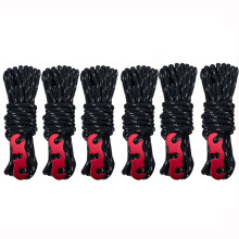 4m x 6 rolls outdoor camping tent tarp guy lines, reflective and luminous multi-functional guy lines and tent fixing ropes (black S-buc