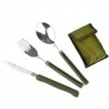 Draagbare mini-serviesset, opvouwbaar bestek met lepel, vork en mes voor kamperen en picknicken, roestvrij staal (groen)