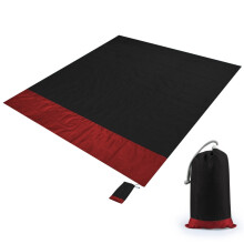 Polyester waterproof checkered fabric pocket picnic mat, outdoor camping beach mat, size: 2.1 x 2m (black + red)