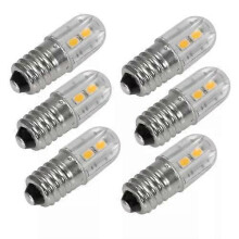 (6pcs-Warm White) E10 6V LED Bulb 2W AC DC Compatible Screw Base Light Source Lamp for Model Decor Instrument Lighting