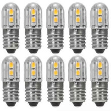 (10pcs-Warm White) E10 6V LED Bulb 2W AC DC Compatible Screw Base Light Source Lamp for Model Decor Instrument Lighting
