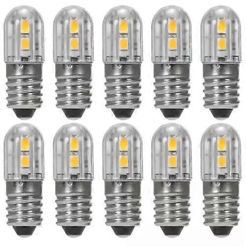 (10pcs-Warm White) E10 6V LED Bulb 2W AC DC Compatible Screw Base Light Source Lamp for Model Decor Instrument Lighting