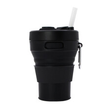 Faltbarer, tragbarer Silikon-Teleskopbecher für Trink/Kaffee, multifunktionaler Silikon-Reisebecher, 350 ml (Schwarz)