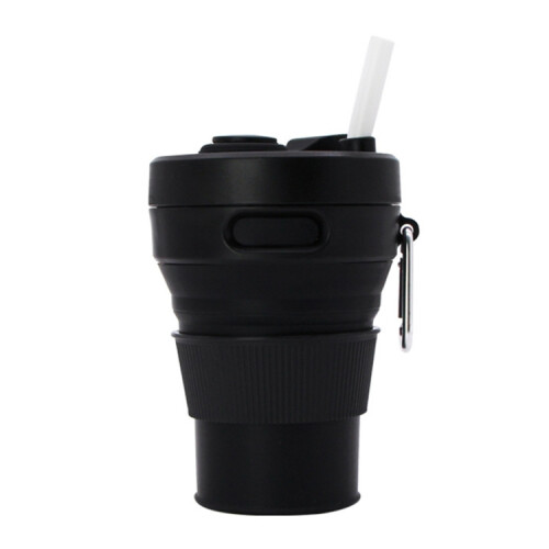 Foldable Portable Silicone Telescopic Drinking/Coffee Cup, Multifunctional Silicone Travel Cup, 350ml (Black)