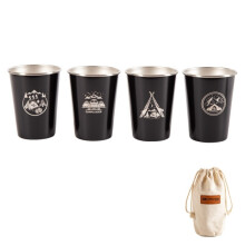 PCS / Set Outdoor Picknick Roestvrijstalen Beker met Opbergtas (Zwart)