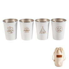 PCS / Set Outdoor-Picknickbecher aus Edelstahl mit Aufbewahrungstasche (Weiß)