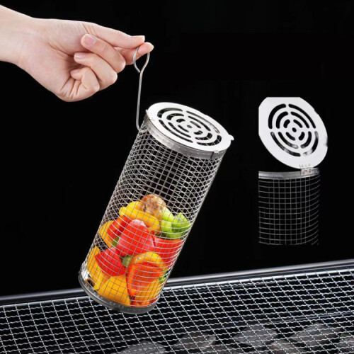 Panier de cuisson roulant en acier inoxydable avec couvercle rabattable amélioré, format petit. 1