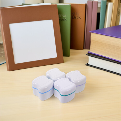 4Pcs Plastic Dental Retainer Soaking Case with Locking Lid Assorted 2