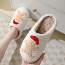 (39-40, Gingerbread Man) Women's Christmas Cute Cartoon Fluffy Warm Home Slippers