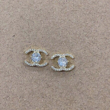 (Gold) 925 Sterling Silver Zirconia Stud Earrings with Double C Design for Women