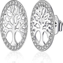 (silver) Tree of Life Earrings Women Ladies Girls with Cubic Zirconia, Hypoallergenic Earrings for Mother's Day Birthday
