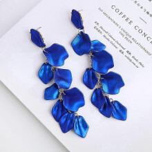 (blue) Long Acrylic Rose Petal Earrings Dangle Exaggerated Flower Earrings Drop