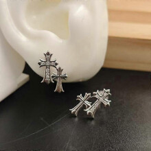 (Silver) Gold Double Cross Stud Earrings 14K Gold Plated Lightweight Piercing Earrings for Women Men