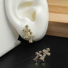 (Gold) Gold Double Cross Stud Earrings 14K Gold Plated Lightweight Piercing Earrings for Women Men