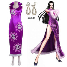 (XXXL, female) 2025 Womens Boa Hancock Cosplay Dress  Purple Sleeveless High Slit Costume with Earrings  One Piece Anime Outfit