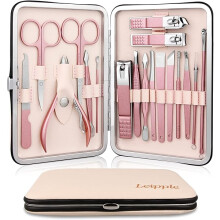 Manicure Set Professional Pedicure Nail Clippers Kit 18 pcs Nail Care Tools Grooming Kit with Luxurious Upgraded Travel Case (Beige/Pink)