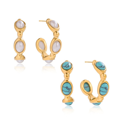 Classical Blue Stone Stud Earrings Stainless-JDE0107001 BL 1