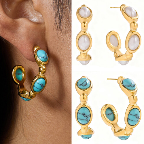 Classical Blue Stone Stud Earrings Stainless-JDE0107001 BL 2