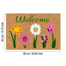 Floral Coconut Fiber Welcome Doormat for Indoor and Outdoor Use, Outdoor Mat for Entrance, Exterior, Courtyard