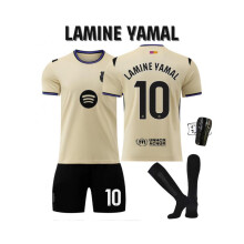 (#10 LAMINE YAMAL, XXL) (#10 LAMINE YAMAL, S) 25-26 Barcelona Away - Black Pants [La Liga Number] Football Jersey for Kids and Adults