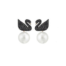 (03) Rose gold black and white pearl gradient swan earrings earrings earrings compatible with girlfriend Valentine's Day gift