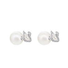(07) Rose gold black and white pearl gradient swan earrings earrings earrings compatible with girlfriend Valentine's Day gift