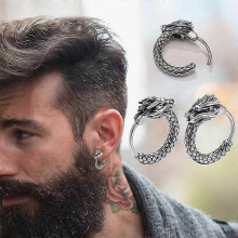 (style5) Dragon Hoop Earrings, Hoop Earrings, Huggie Earrings, Huggie Hoop,gothic Jewelry, Mens Hoops, Dragon Earrings,snap Closure Hoops