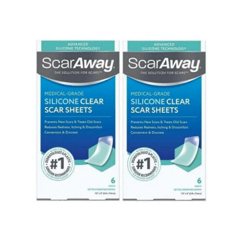 (12pcs -2boxes) ScarAway Advanced Clear Silicone Scar Sheets, White, 6 count