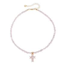 Collier polyvalent avec pendentif croix en cristal-Rose